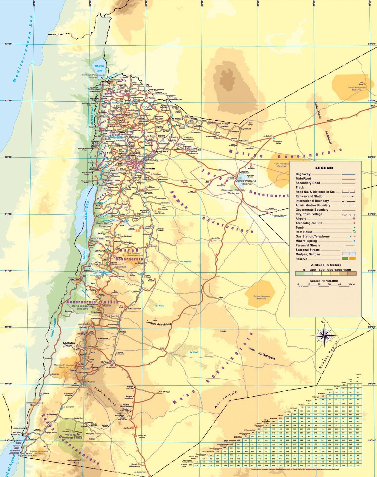 ramani ya kimwili ramani ya Jordan